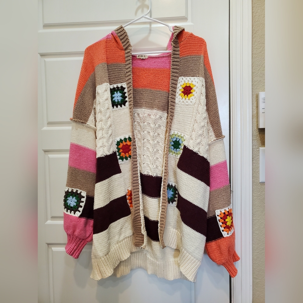POL‎ Granny Square Cardigan Sweater.